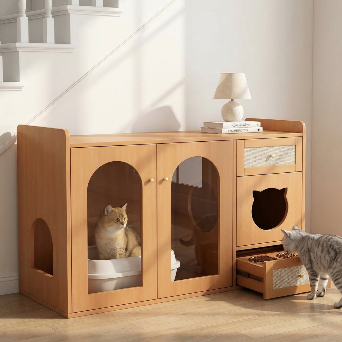 Ruheraum mit Katzendurchgang im Sideboard