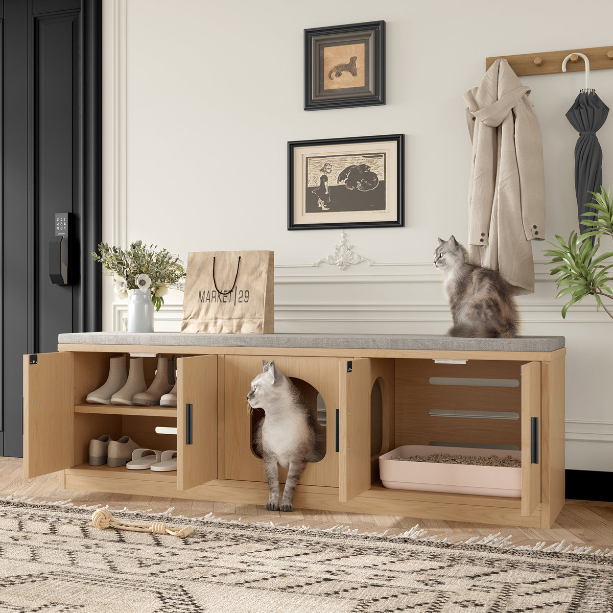 Katzenschrank 140 cm Innenaufteilung mit Katzenklo-Fach