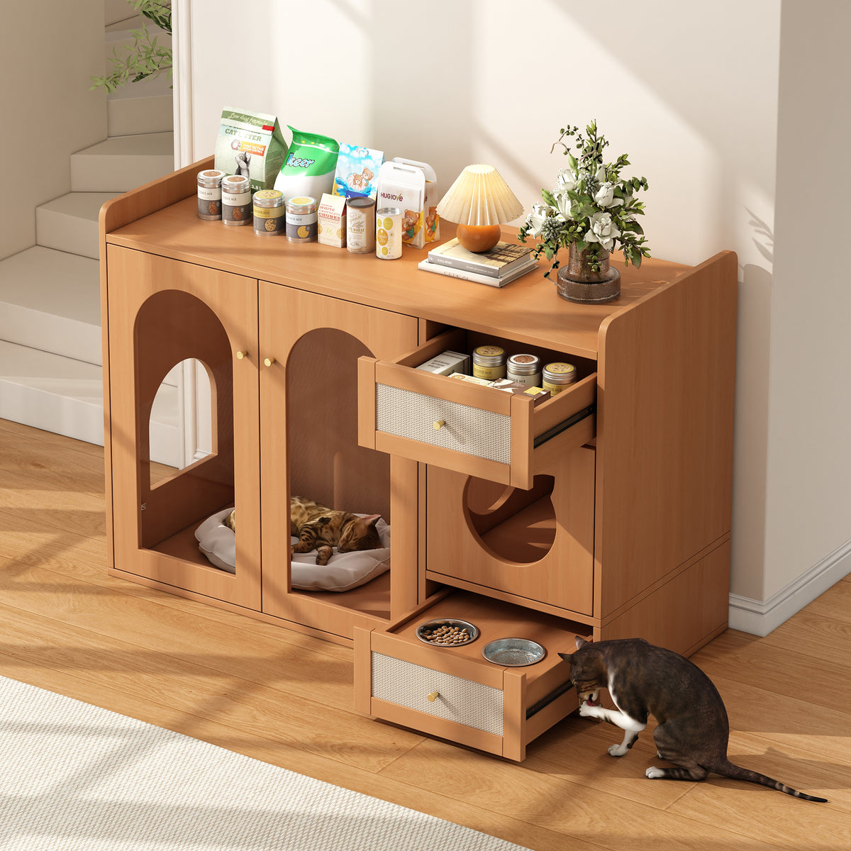 Katzen-Sideboard im Wohnzimmer integriert