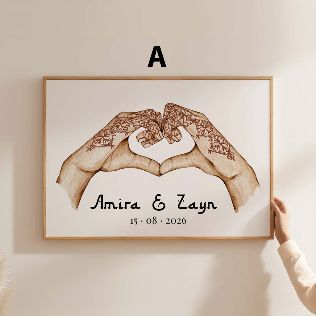 Hände Herz Liebe Poster · Geschenkidee · Personalisierte Namen Datum Hochzeit Verlobung · Minimalistisches Wandbild · Print ohne Rahmen