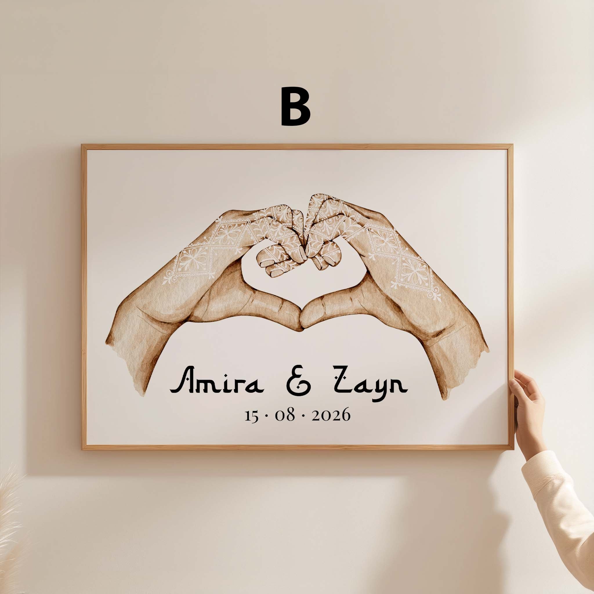 Hände Herz Liebe Poster · Geschenkidee · Personalisierte Namen Datum Hochzeit Verlobung · Minimalistisches Wandbild · Print ohne Rahmen