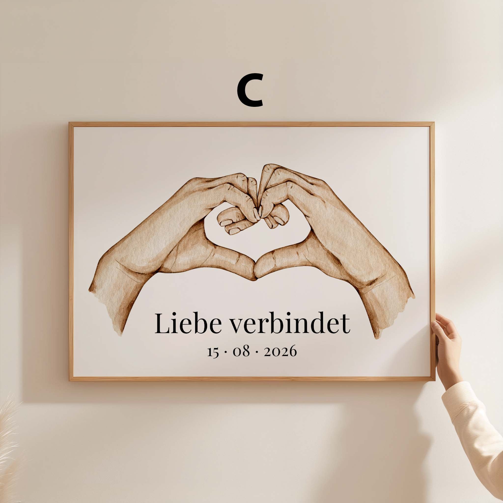 Hände Herz Liebe Poster · Geschenkidee · Personalisierte Namen Datum Hochzeit Verlobung · Minimalistisches Wandbild · Print ohne Rahmen