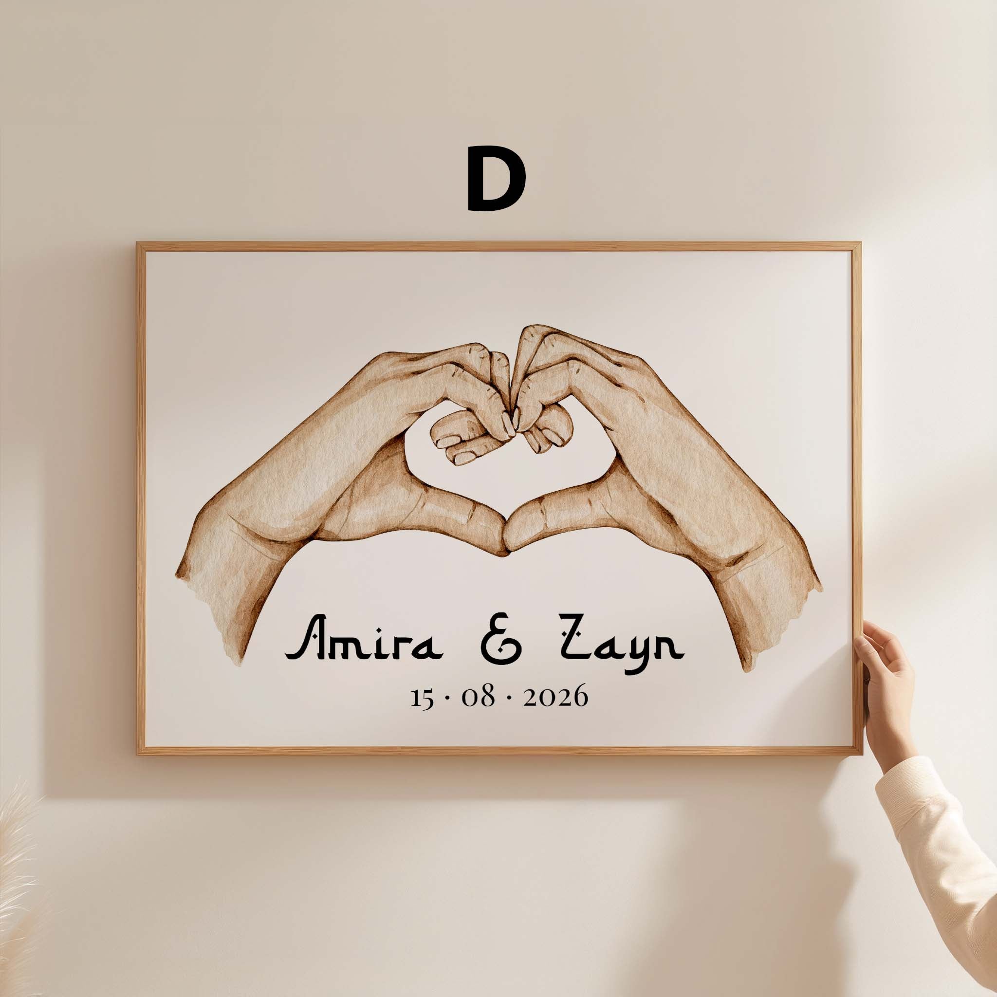 Hände Herz Liebe Poster · Geschenkidee · Personalisierte Namen Datum Hochzeit Verlobung · Minimalistisches Wandbild · Print ohne Rahmen