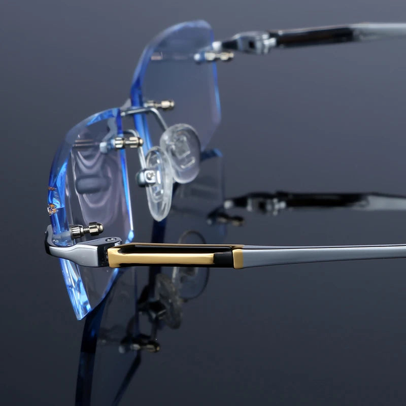 Wider Blue Light Filter Glasses Men Myopia Eyeglasses Computer Rimless Frames Ti Prescription Diopter Frameless Eyewear