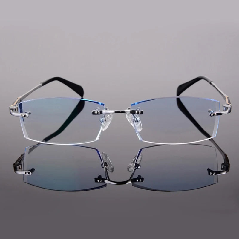 Wider Blue Light Filter Glasses Men Myopia Eyeglasses Computer Rimless Frames Ti Prescription Diopter Frameless Eyewear