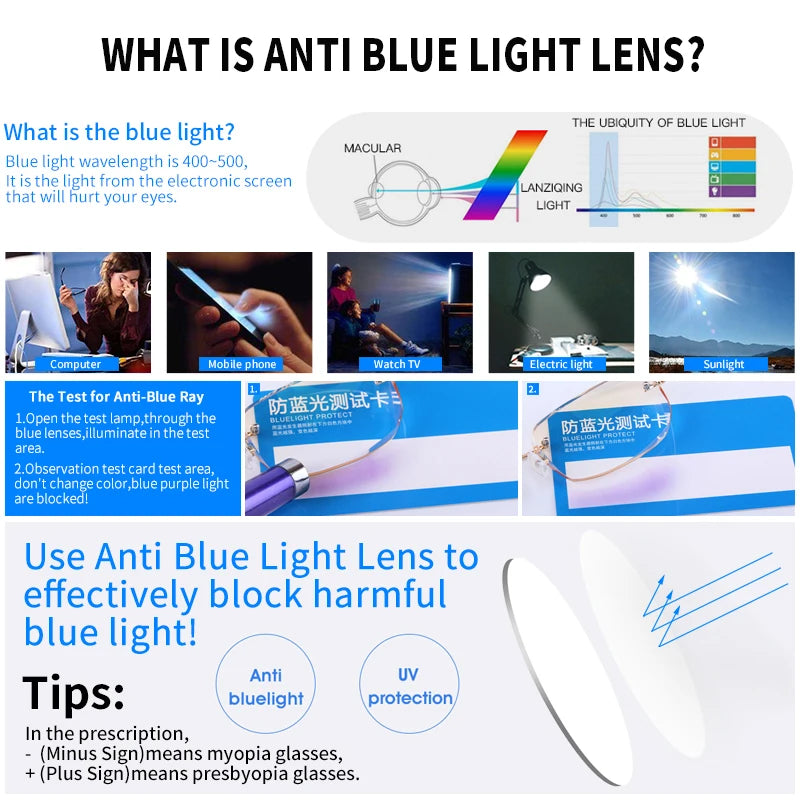 Wider Blue Light Filter Glasses Men Myopia Eyeglasses Computer Rimless Frames Ti Prescription Diopter Frameless Eyewear
