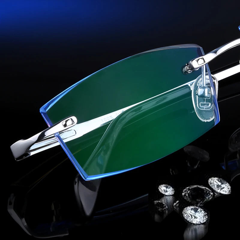 Wider Blue Light Filter Glasses Men Myopia Eyeglasses Computer Rimless Frames Ti Prescription Diopter Frameless Eyewear
