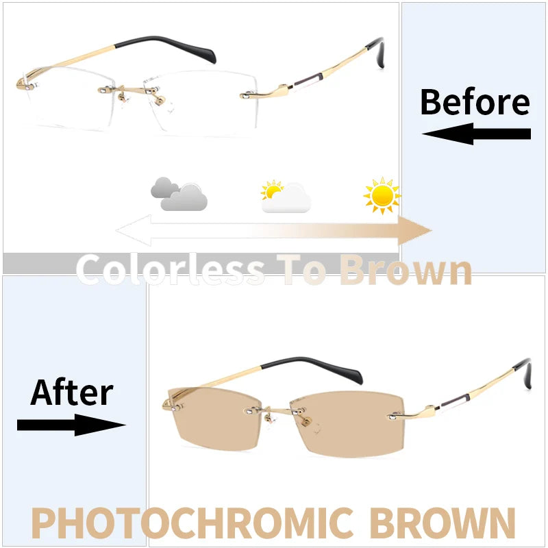 Wider Blue Light Filter Glasses Men Myopia Eyeglasses Computer Rimless Frames Ti Prescription Diopter Frameless Eyewear