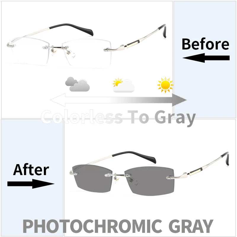 Wider Blue Light Filter Glasses Men Myopia Eyeglasses Computer Rimless Frames Ti Prescription Diopter Frameless Eyewear