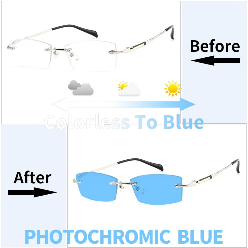 Wider Blue Light Filter Glasses Men Myopia Eyeglasses Computer Rimless Frames Ti Prescription Diopter Frameless Eyewear