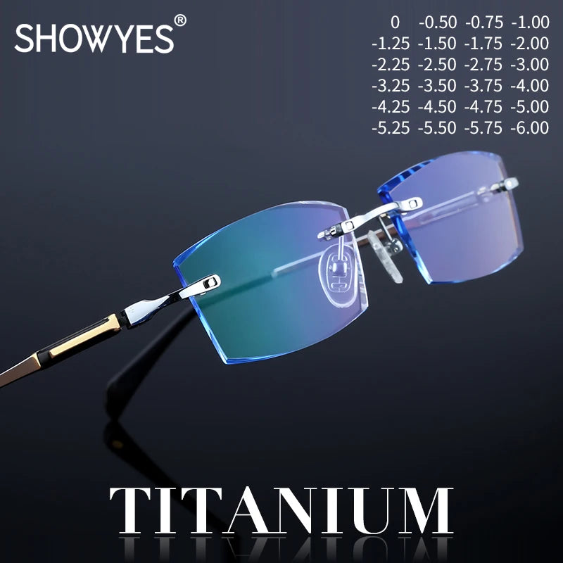 Wider Blue Light Filter Glasses Men Myopia Eyeglasses Computer Rimless Frames Ti Prescription Diopter Frameless Eyewear