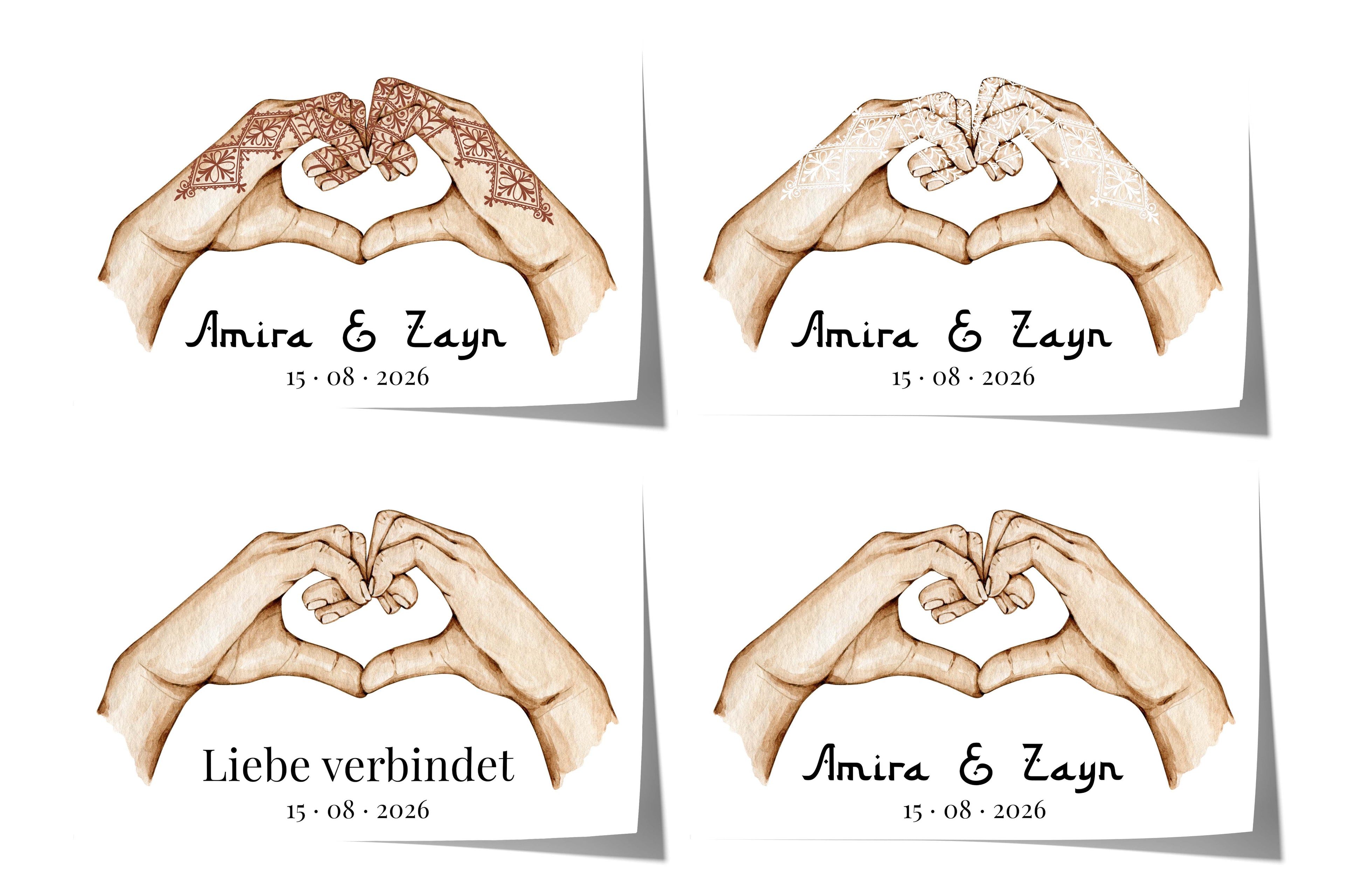 Hände Herz Liebe Poster · Geschenkidee · Personalisierte Namen Datum Hochzeit Verlobung · Minimalistisches Wandbild · Print ohne Rahmen