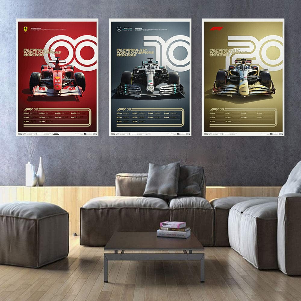 Poster Formel 1 Jahrzehnte Rennwagen Chronologie Legenden · Deko Print ohne Rahmen