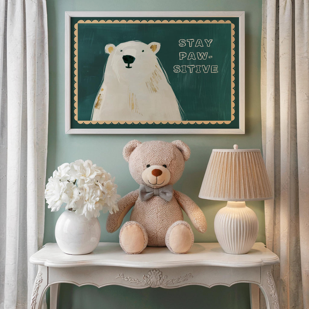 Poster Kinderzimmer Bär · Bear With Me Wortspiel · Lustiges Tierposter mit Spruch · Coole Wanddeko für Kinderzimmer · Dekoprint ohne Rahmen