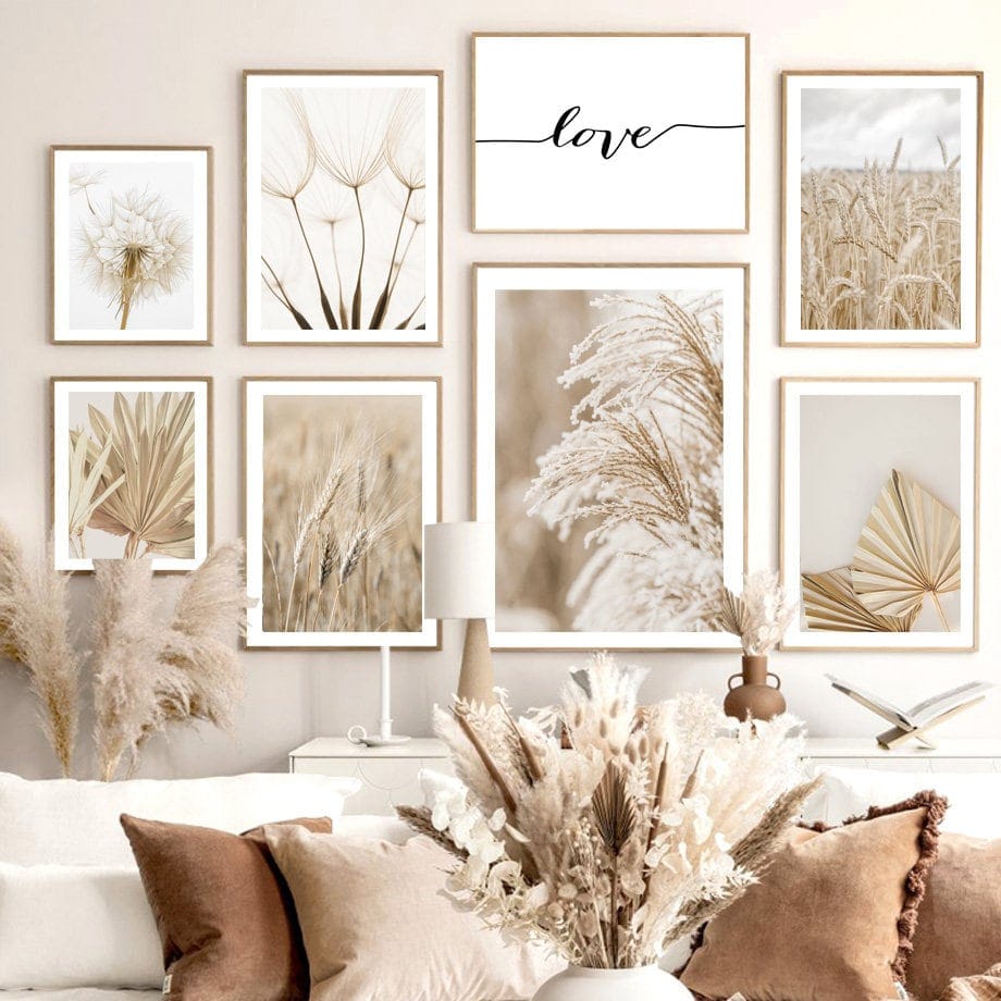 Poster Pampasgras Beige Liebe · Wandbilder Wohnzimmer & Schlafzimmer ·  Deko Print Bilder · ohne Rahmen