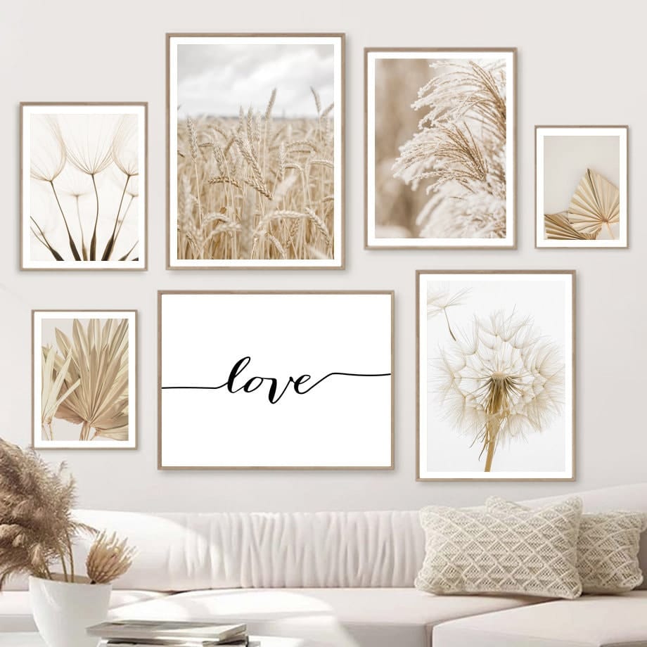 Poster Pampasgras Beige Liebe · Wandbilder Wohnzimmer & Schlafzimmer ·  Deko Print Bilder · ohne Rahmen